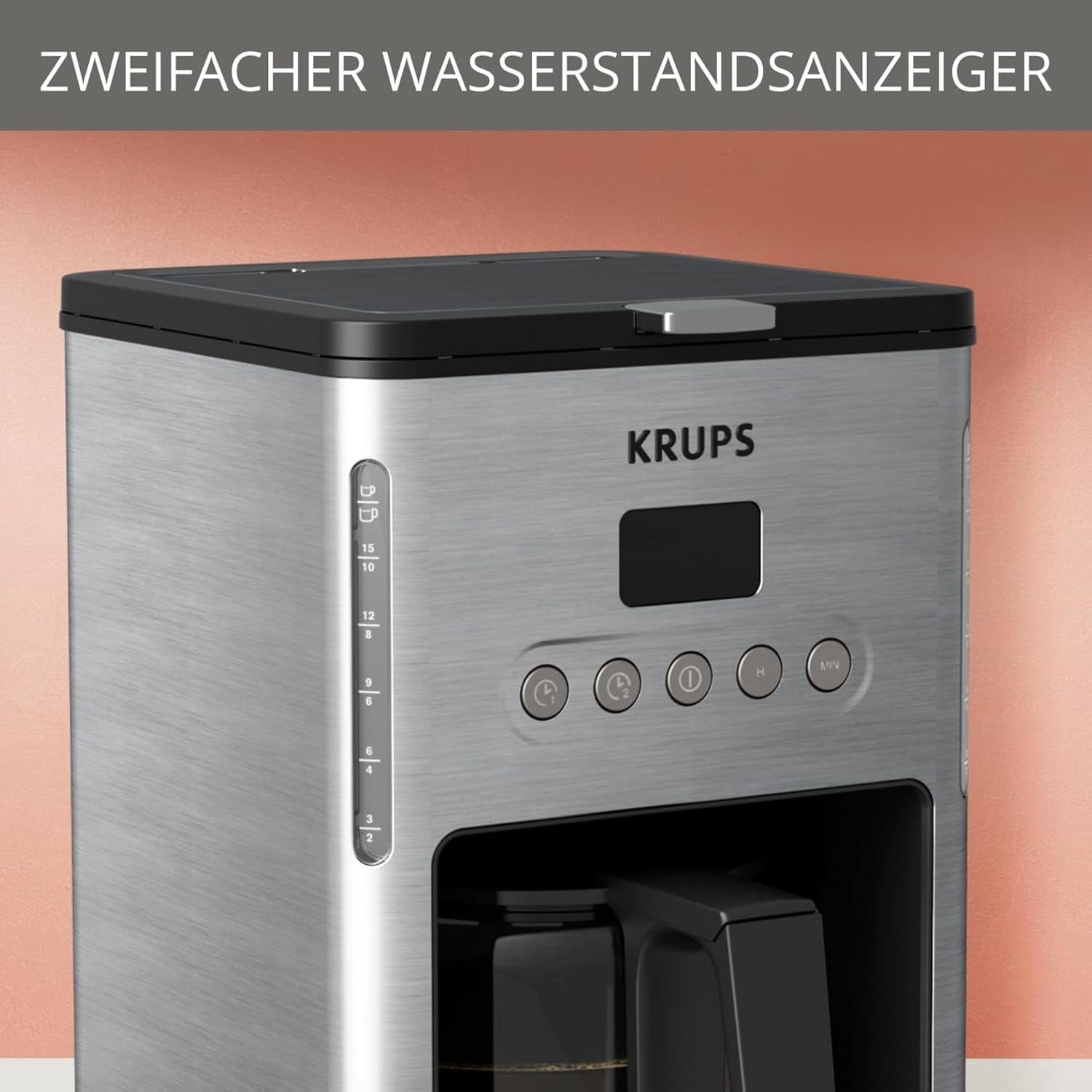 Kaffee-Espressomaschine mit Filter Krups KM442D Premium | 10-15 Tassen | 1000 Watt | programmierbar | Warmhaltefunktion | Edelstahl | Schwarz