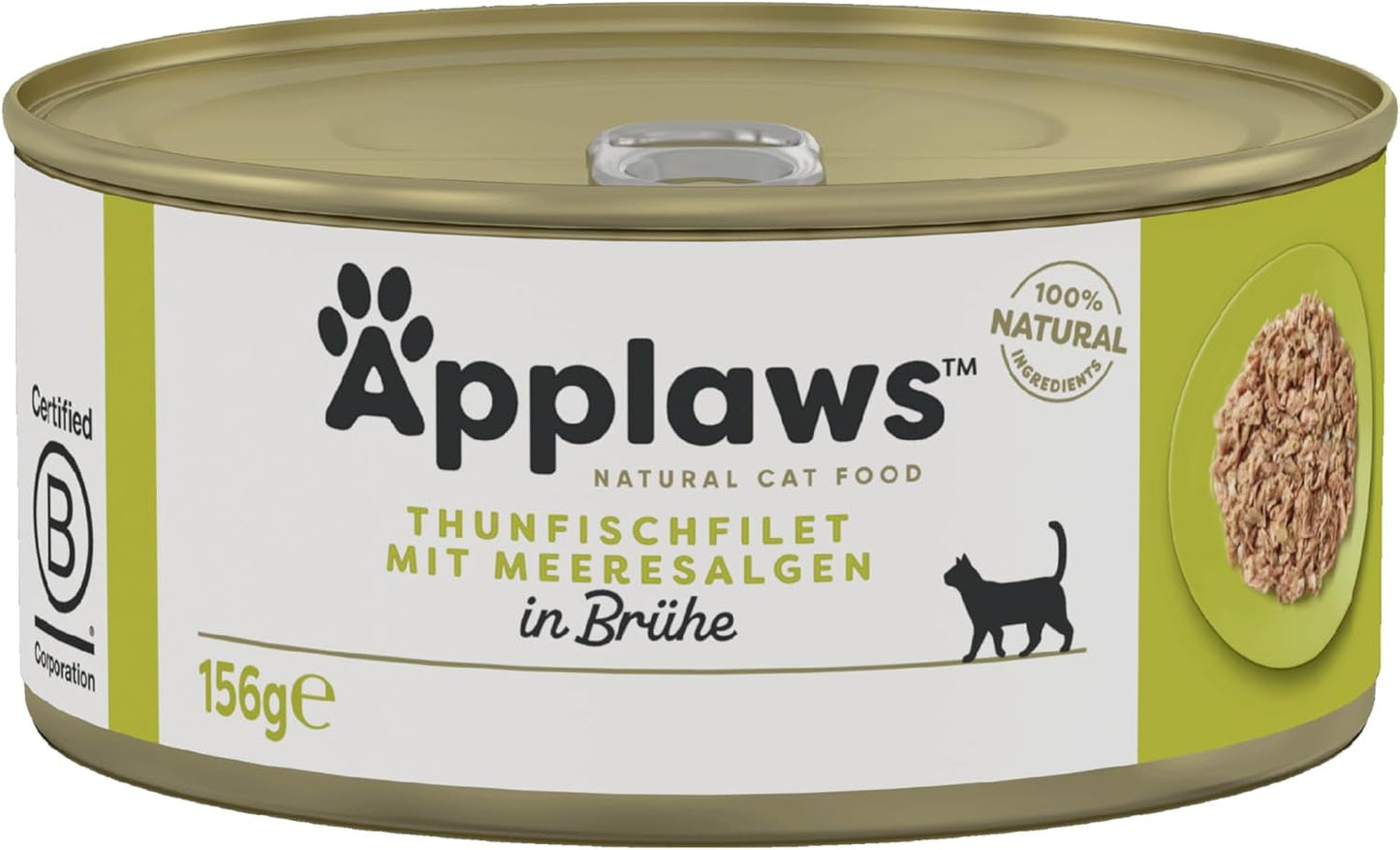 Applaws 100 % natürliches Premium-Nassfutter für Katzen, Thunfischfilet mit Algen in Brühe – Packung mit 24 x 156 g Dosen