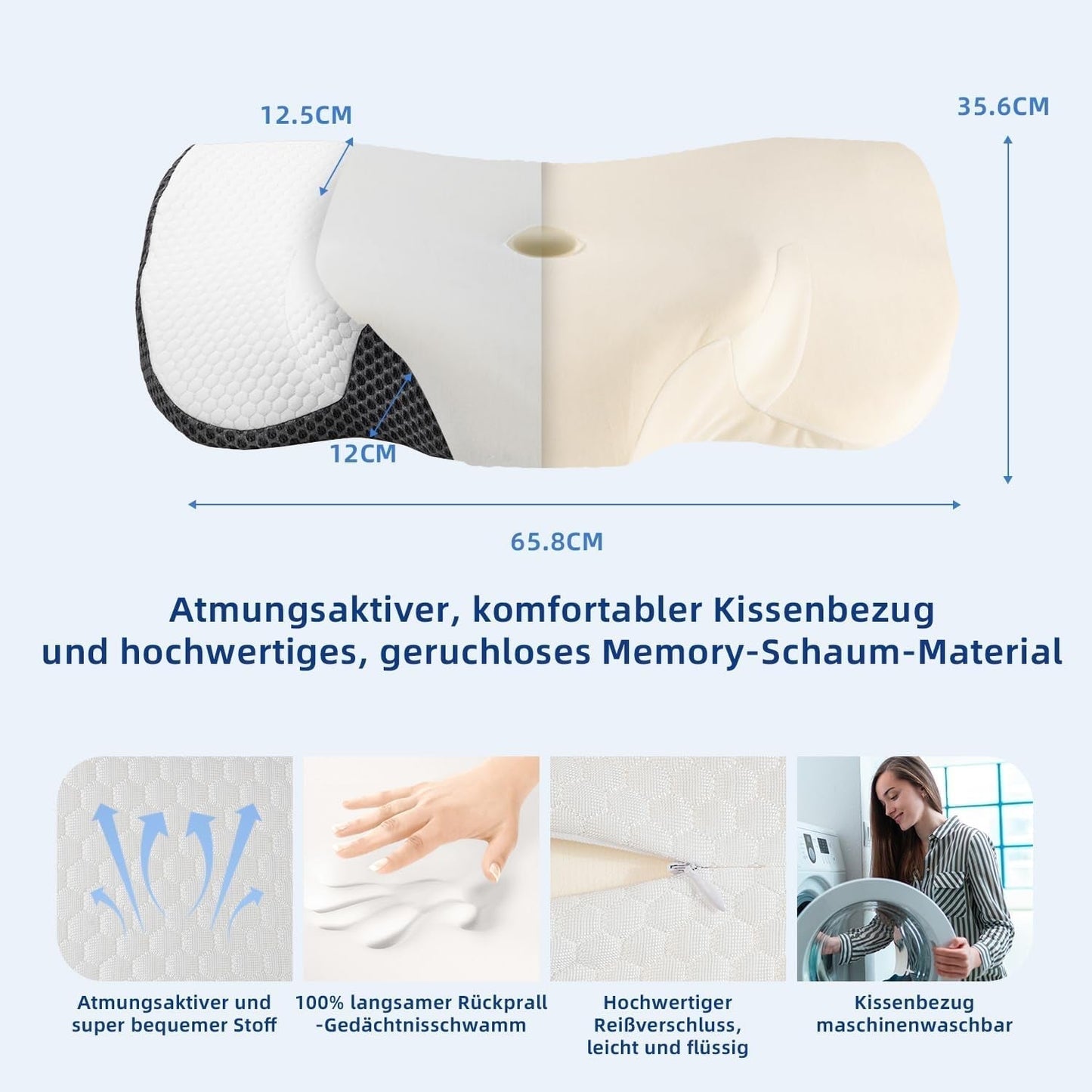 IDEA Nackenschmerzkissen, orthopädisches Kissen aus Memory-Schaum, ergonomisches Nackenkissen für optimale Unterstützung, Anti-Schnarch-Kissen für Seiten-, Rücken- und Bauchschlaf, zervikale orthopädische Kissen, Naty Shop