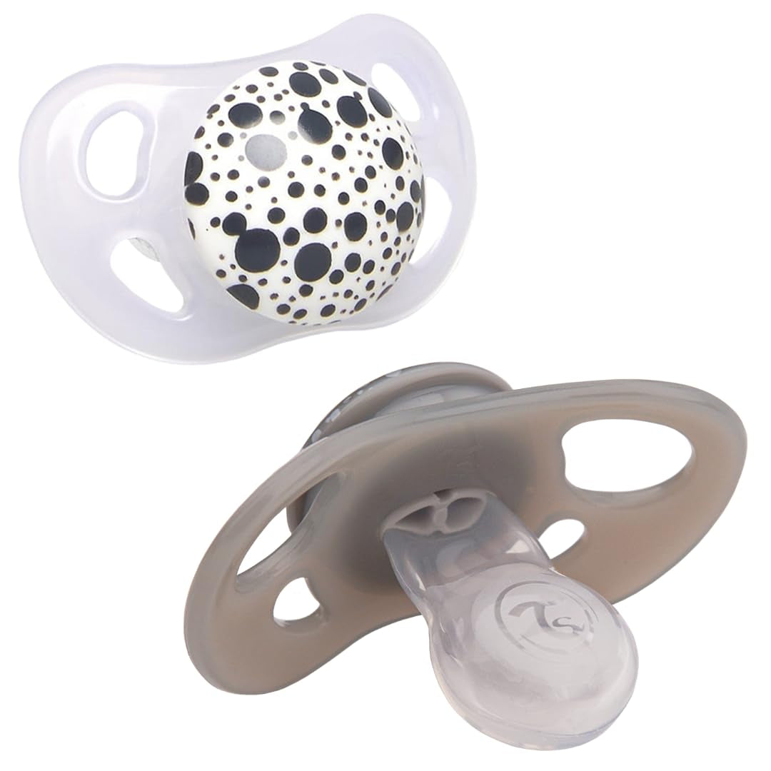Twistshake Baby-Schnuller – 2er-Pack | Kieferorthopädische Form | Ultraleicht | Weicher Silikonsauger | BPA-frei | Geeignet für Babys ab 6 Monaten | Grauweiß