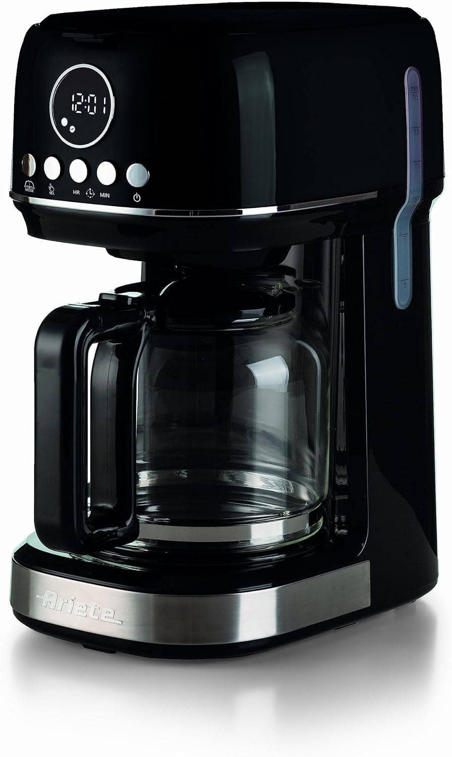 Ariete Moderna 1396 Filter-Espressomaschine für die Zubereitung von amerikanischem Kaffee, bis zu 15 Tassen, Glaskaraffe, Heizplatte, LCD-Display, herausnehmbare und waschbare Filter, weiß