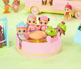 BABY born 904763 Baby Surprise Bus – pinkfarbener Mini-Puppenspielzeugbus mit 2 exklusiven Puppen, Dreifach-Kinderwagen, Schaukel, Karussell, Rutsche und Dreifachschaukel.