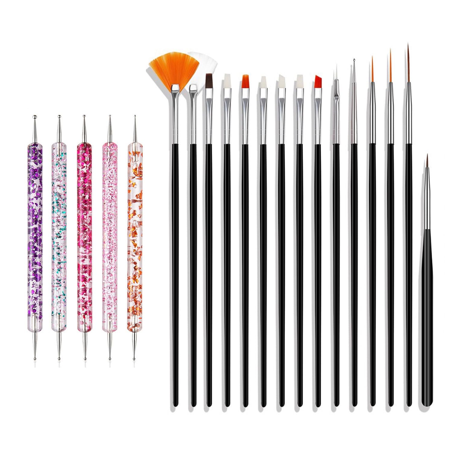 Nail Art Pinsel Set, 20 Stück Nageldesign Malerei Pinsel, Professionelle Nail Art Design Pinsel, Nail Fine Liner Pinsel, Pink