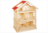 51957 Puppenhaus aus Holz, 65 x 35 x 87,5 cm – großes Puppenhaus aus Holz, 3 Etagen, offenes Design, rotes Dach, Treppe und Balkon für kreatives Rollenspiel, Puppenhaus-Spielwelt