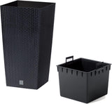 Prosperplast Rattan-Optik-Töpfe/Töpfe mit Einsatz | 32,5 x 32,5 x 61 cm | Anthrazit | witterungs- und UV-beständig | aus stabilem Kunststoff | für innen und außen