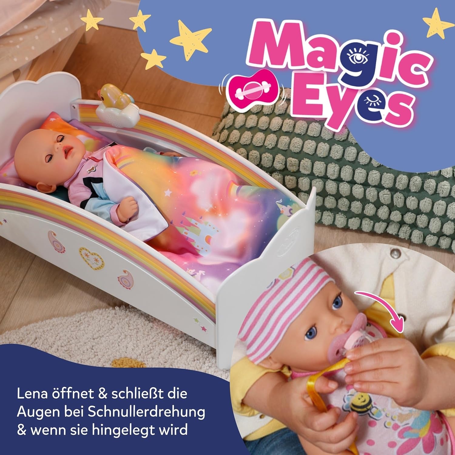 Baby Born Lena Babypuppe (Mädchen) – 36 cm – 7 Funktionen, inklusive Zubehör und Matratze – Funktioniert komplett ohne Batterien – Geeignet für Kleinkinder ab 1 Jahr