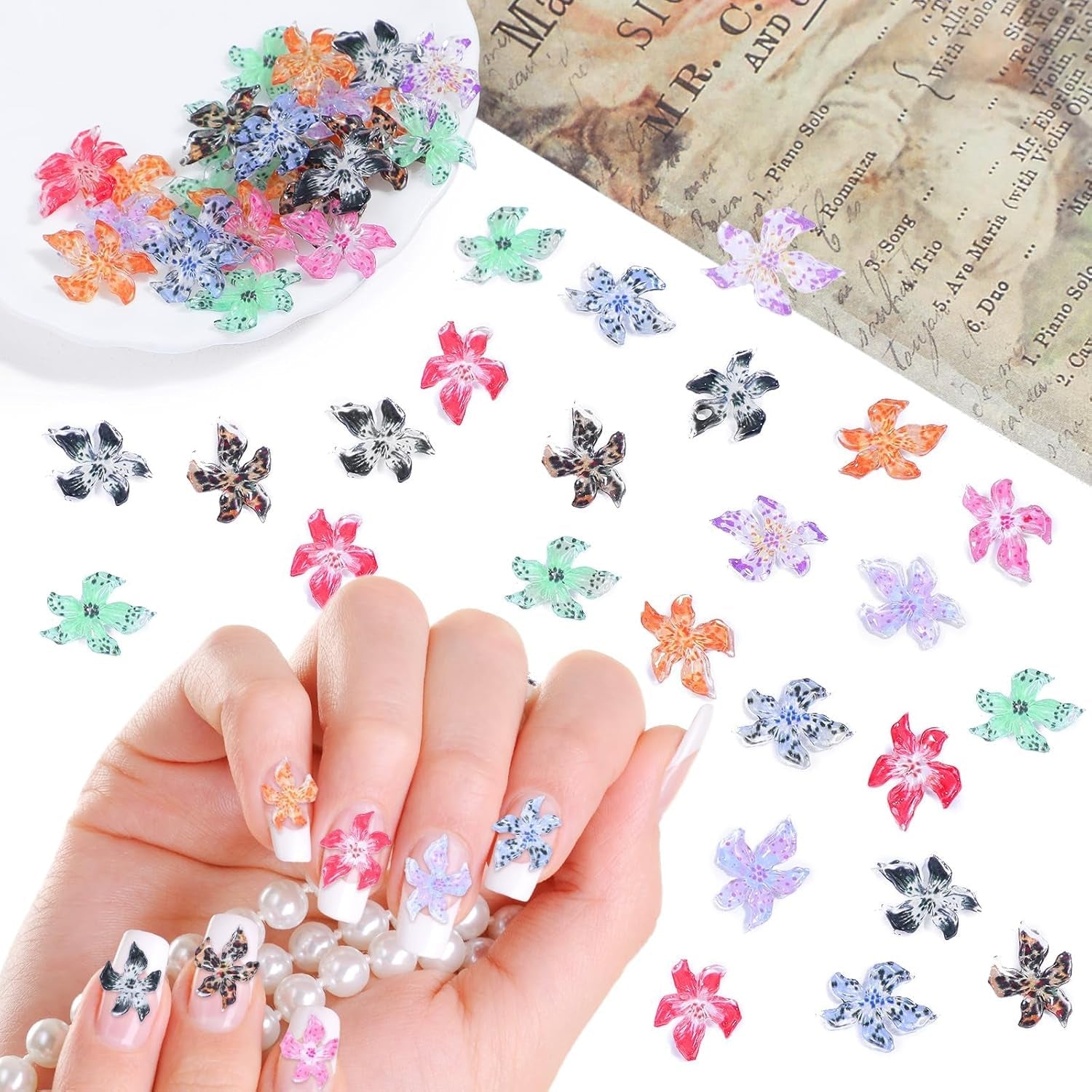 50 Stück 3D Blumen Nägel Nail Charms Bunt Gelee Weich Kleber Lilie Blume Blume Nagel Hibiskus Zubehör Nageldesign Eis Kristall Geprägt Farbverlauf Lilien Für Mädchen Frauen Diy Basteldekoration