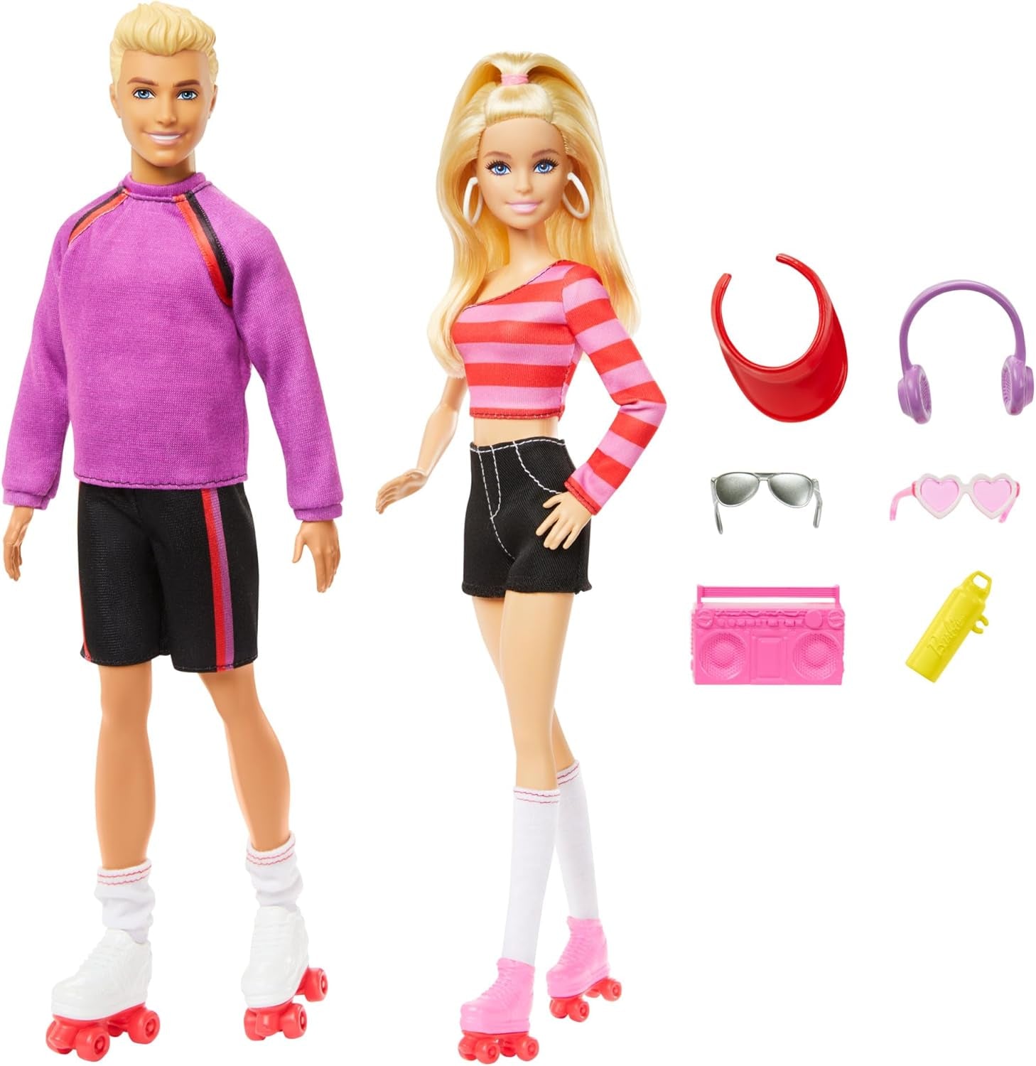 Barbie Fashionistas-Set mit 2 Modepuppen und 6 Accessoires, Barbie- und Ken-Modepuppen auf Rollen, Sammelfiguren zum 65. Jubiläum, HXK90 Naty Shop-Puppen