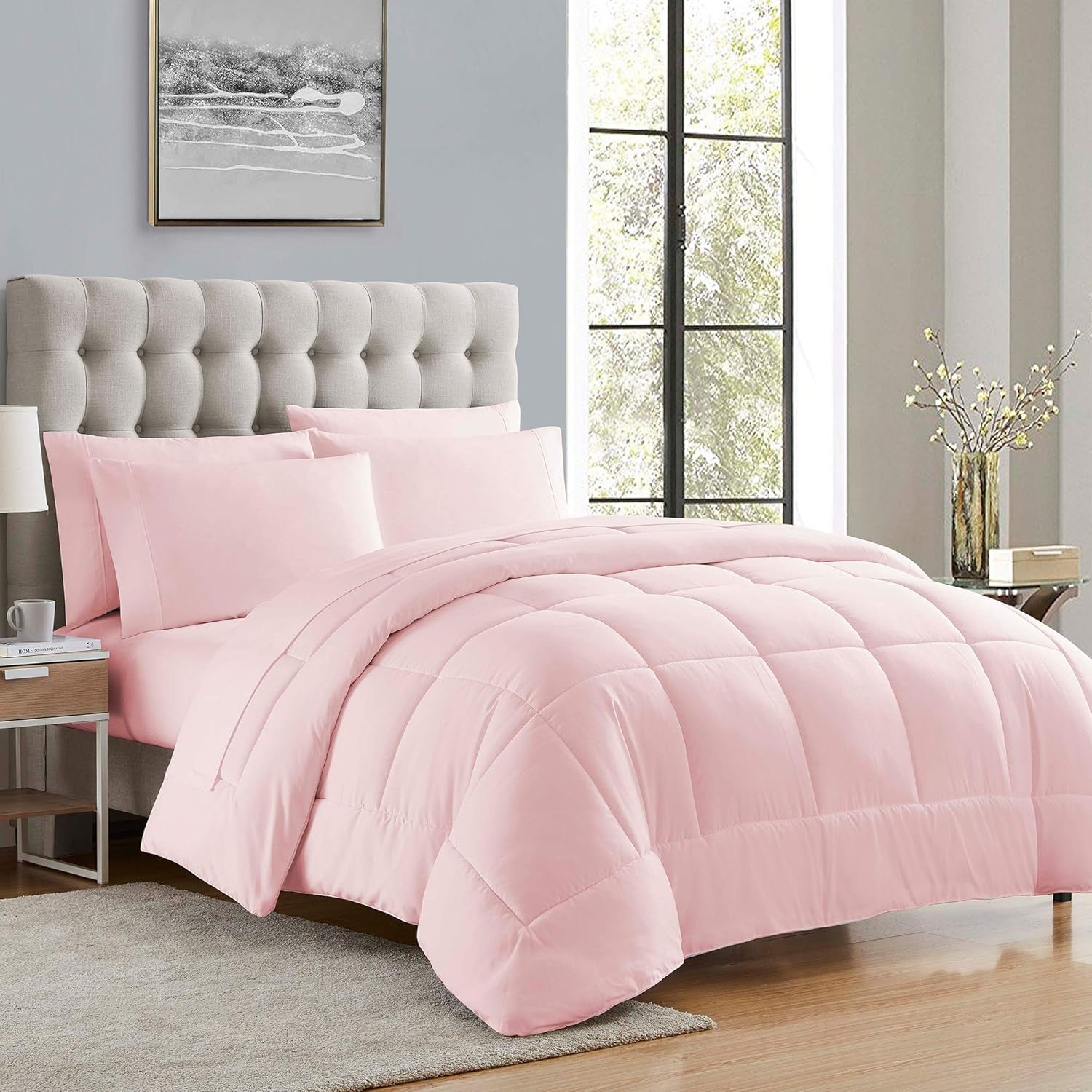 Sweet Home Collection Ganzjahres-Alternativdecke, warm, luxuriös, Plüsch, Loft, Mikrofaser, Füllung, Bettwäsche, voll, hellrot, King-Size-Bett, Naty Shop Steppdecken und Bettdecken, blassrosa King-Size-Bett