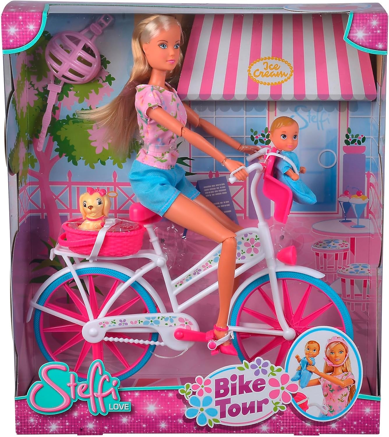 Simba 105739050 – Steffi Love Bike Tour, Steffi und Evi in ​​ihrem dreistöckigen Schloss mit Schaukel, Möbeln und viel Zubehör, 40 Teile, 102x90x38cm, für Kinder ab 3 Jahren
