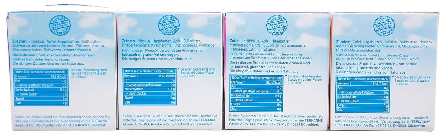 Teekanne Frio 4er Pack, Kirsche Rhabarber, Zitrone Johannisbeere, Zitrone Himbeere, Passionsfrucht Pfirsich (4 x 45 g)