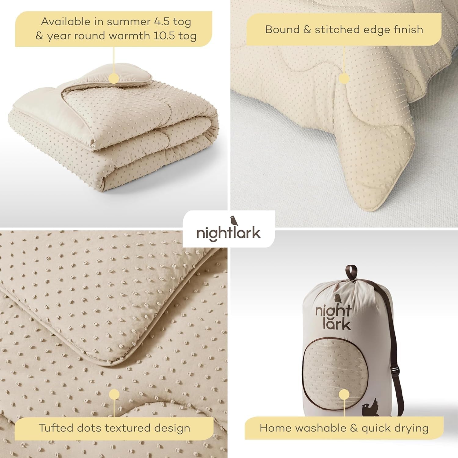 Night Lark Bettdecke ohne Bezug, 4,5 Tog, King Size, Tufted Dot Collection, Luxusbettwäsche, hypoallergen, maschinenwaschbar, warme Sandbettdecken und Steppdecken Naty Shop