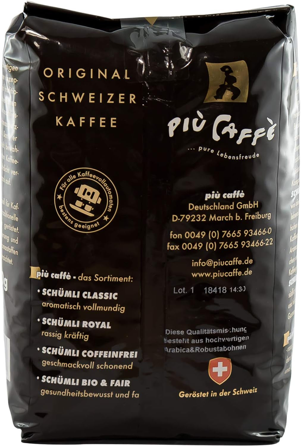 Café Crème Kaffeebohnen, würzig, kräftig, intensiv und gehaltvoll, Arabica und Robusta, Schweizer Trommelröstung, ganze Bohnen für Volllautomaten Schümli Royal 1 kg