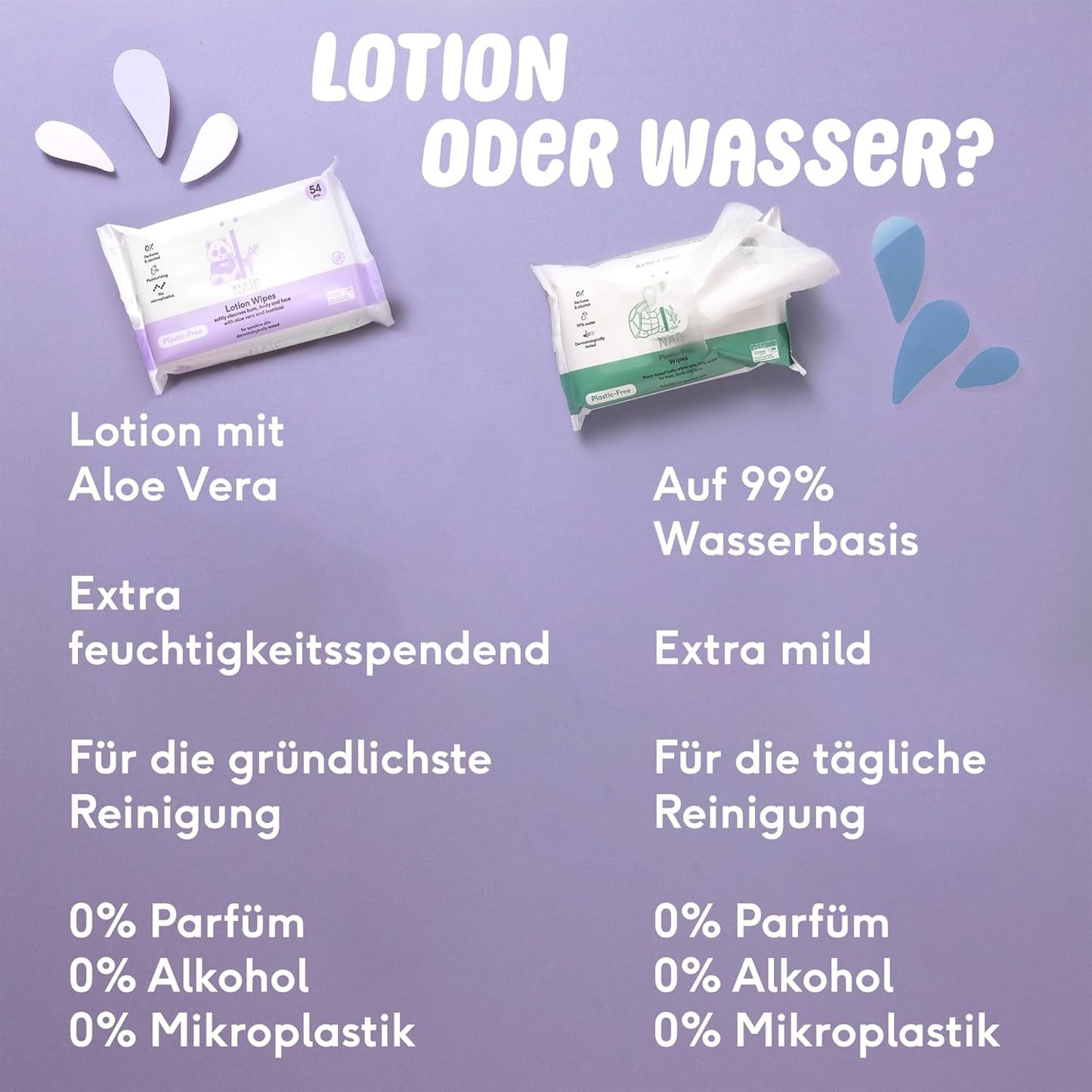 Plastikfreie Baby-Feuchttücher von Naïf, 432 Stück (8er-Pack x 54 Tücher) – Pflege für Babys Po, Körper und Gesicht – 99 % Wasser – 0 % Duftstoffe und Alkohol – Box mit nachhaltigen Feuchttüchern, empfindlicher Eukalyptus