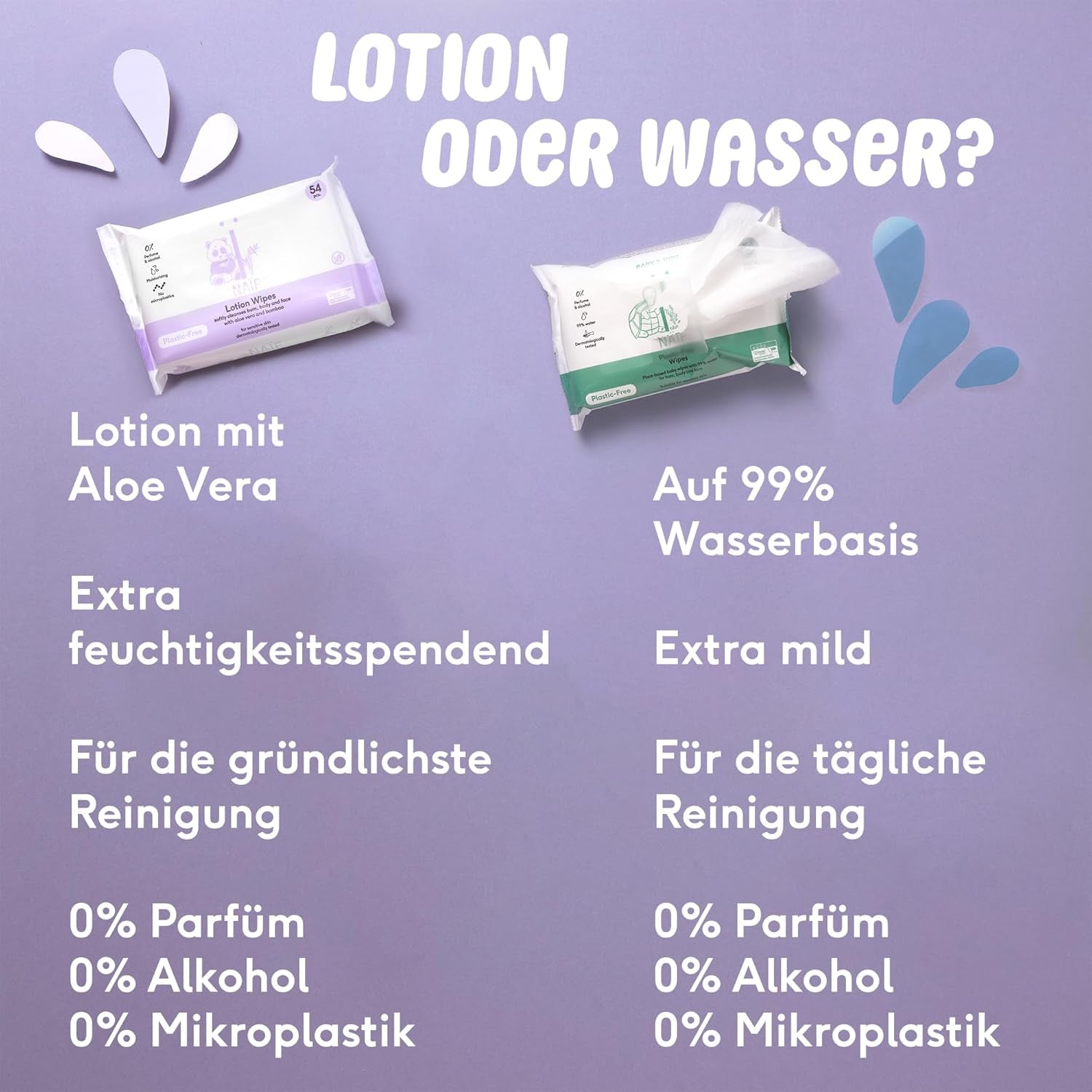 Plastikfreie Baby-Feuchttücher von Naïf, 432 Stück (8er-Pack x 54 Tücher) – Pflege für Babys Po, Körper und Gesicht – 99 % Wasser – 0 % Duftstoffe und Alkohol – Box mit nachhaltigen Feuchttüchern, empfindlicher Eukalyptus