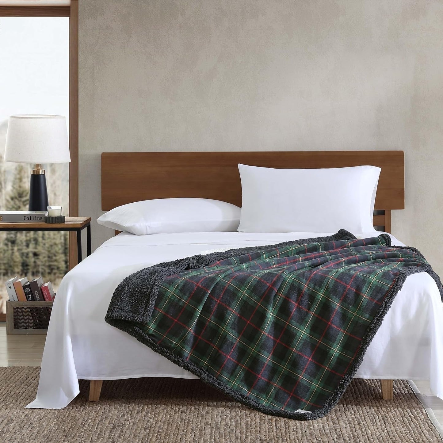 Eddie Bauer Decke, Baumwollflanell, Heimdekoration, wendbar, Sherpa-Bettwäsche, Kiefernkaro, Überwurfdecken und Steppdecken Naty Shop