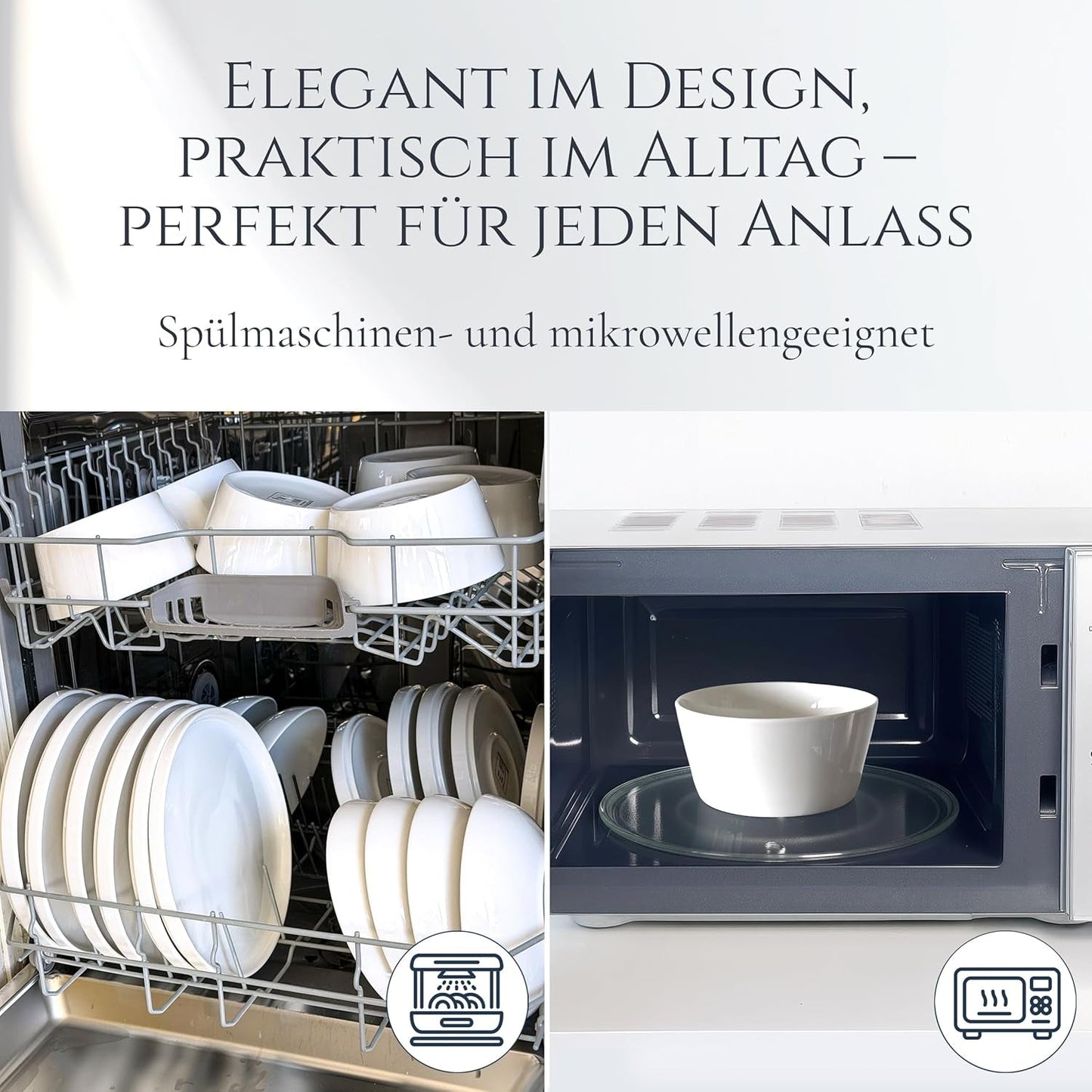 Crystal 48-teiliges Porzellan-Geschirrset TESTSIEGER Klares Porzellan-Geschirrset Schüsseln und Teller Tafelservice für 12 Pure Living-Geschirrsets in Weiß