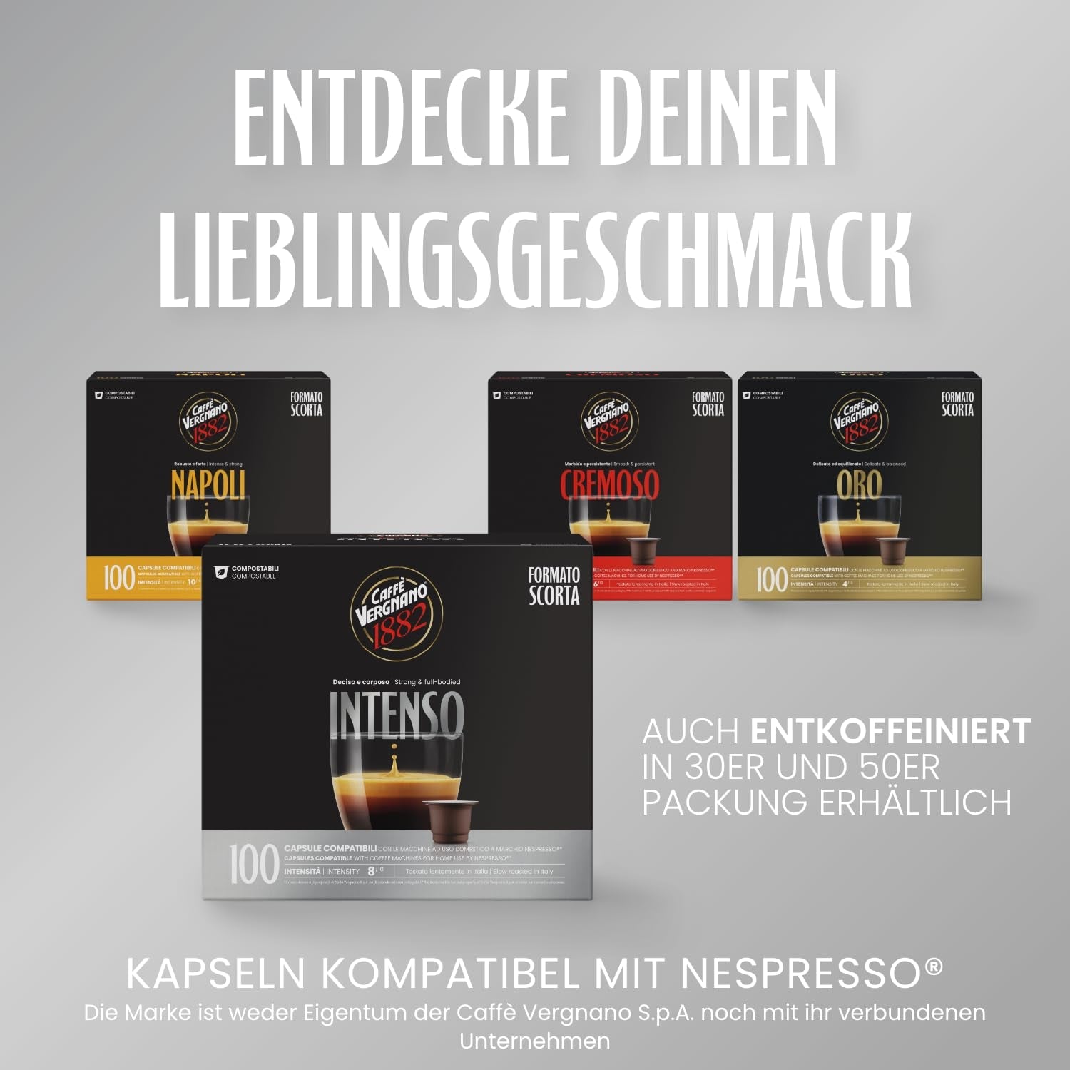 Caffè Vergnano 1882 – Èspresso Kompostierbare Kaffeekapseln, kompatibel mit Nespresso, Intenso (Intenso) – Packung enthält 100 Kapseln