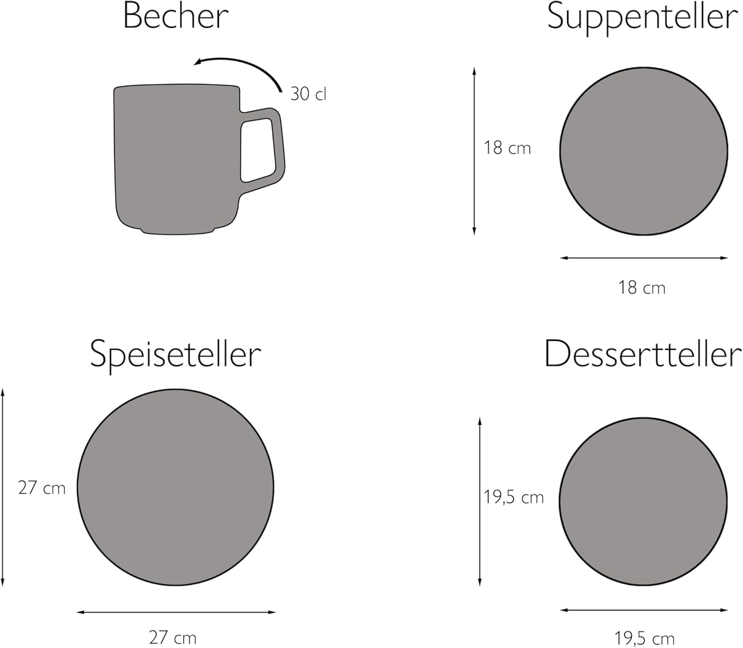 CreaTable, 21016, Serie Modern Scandic Blue-Grey, 16-teiliges Tafelservice, Kombiservice aus Porzellan, spülmaschinen- und mikrowellengeeignet, hochwertige Verarbeitung