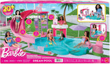 Barbie Dream Pool-Spielset mit sechs Spielbereichen, darunter Rutsche und Whirlpool, sowie über 20 Zubehörteilen wie einem Haustier, Schwimmringen und mehr, JKG83