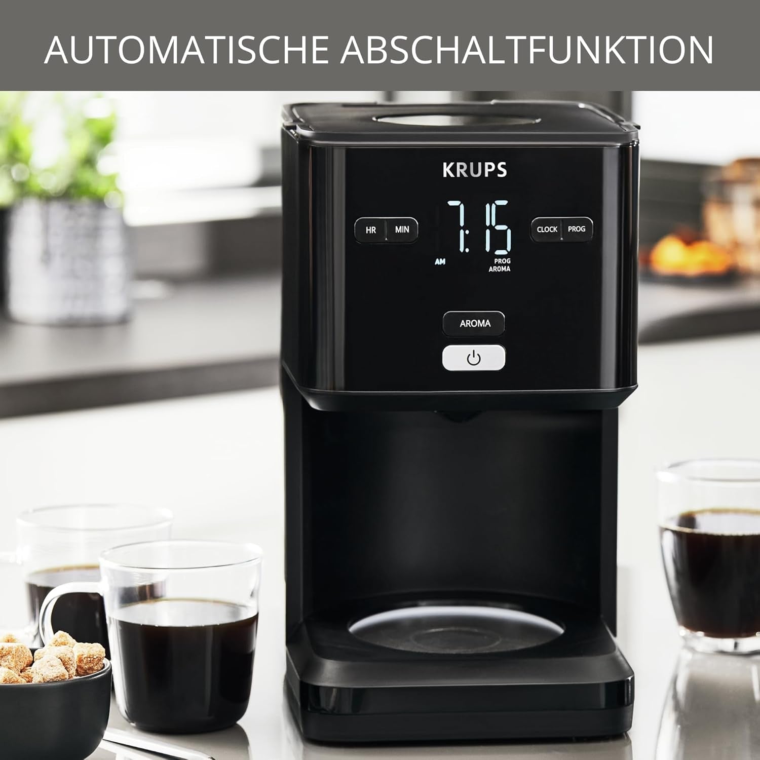Krups Smart'n Light Kaffeemaschine mit Timer, für 1,25 Liter Filterkaffee, Warmhaltefunktion, Abschaltautomatik, Schwarz, KM600810