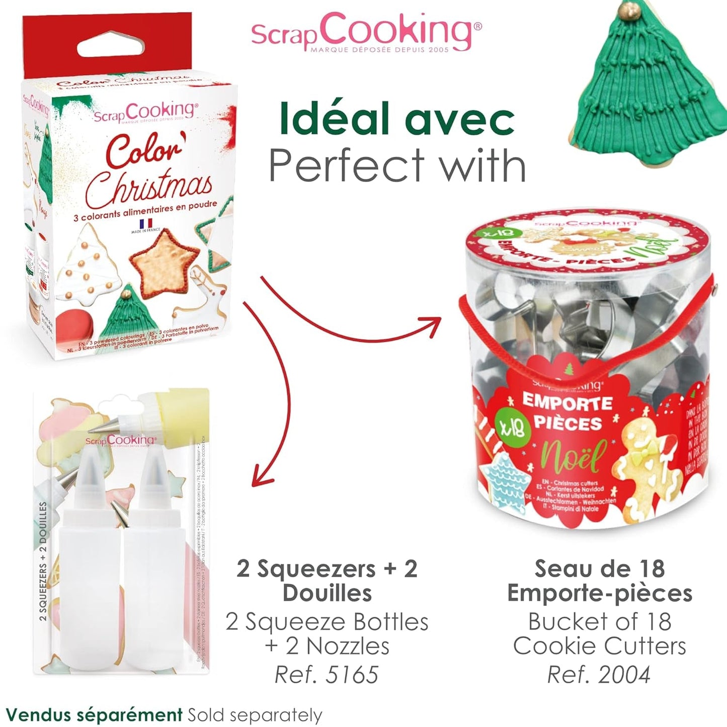 Scrapcooking – Set mit 3 pulverisierten Weihnachts-Lebensmittelfarben – Rot, Grün, Gold – Essbare Lebensmittelfarben zum Backen, Kuchen, Kekse, Gebäck, Teig, Fondant – Weihnachtsdekorationen – 4018