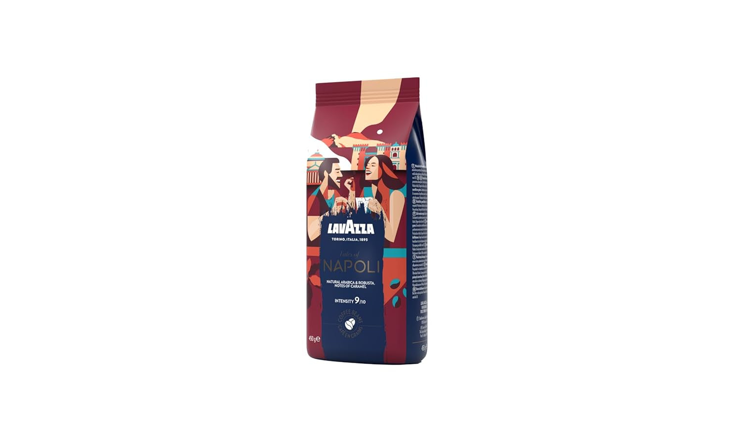Lavazza, Tales of Napoli, Kaffeebohnen, ideal für Espressomaschinen, mit aromatischen Noten von Kakao und Karamell, Arabica und Robusta, Intensität 9/10, intensive Röstung, 450 g