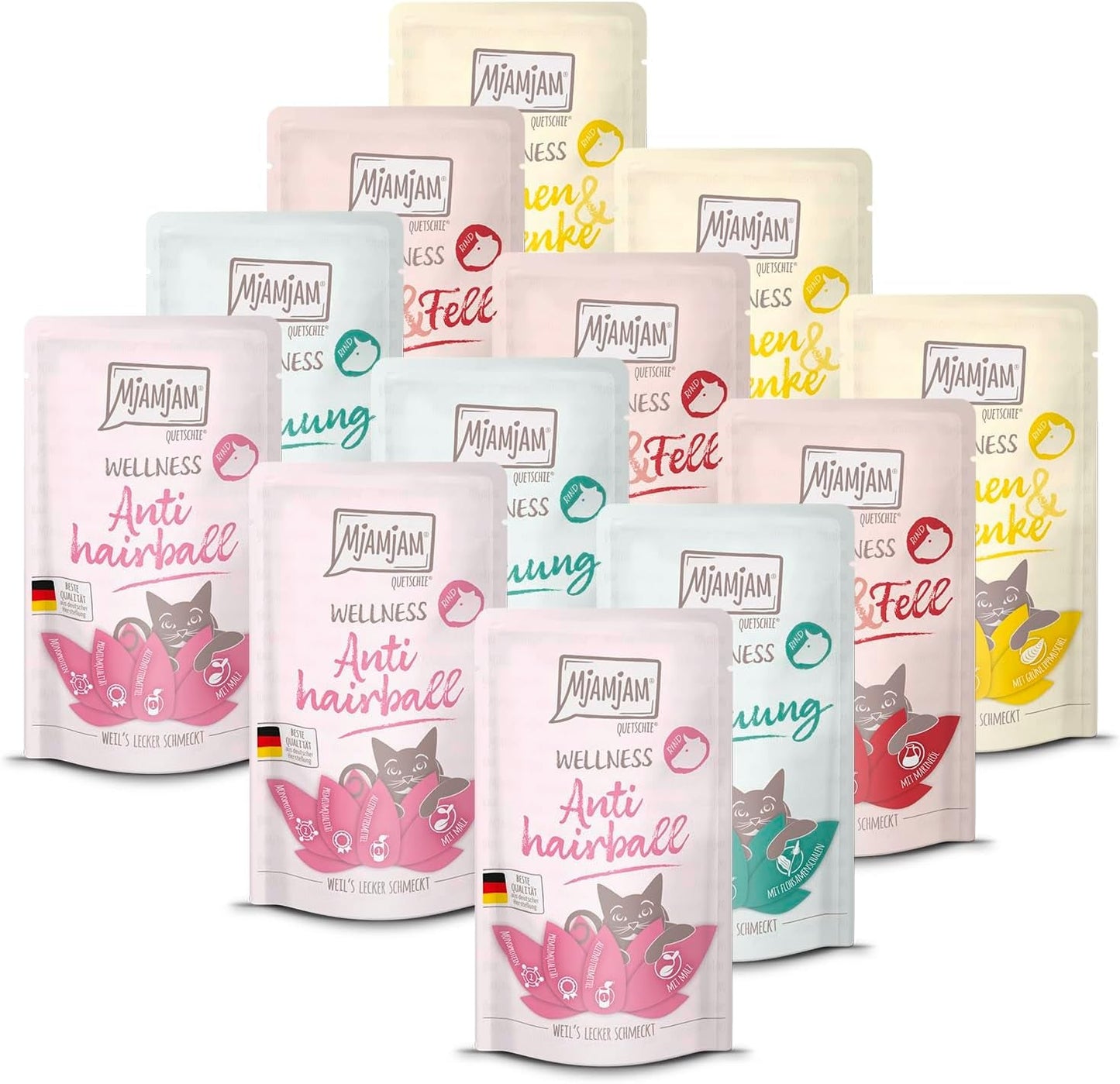 MjAMjAM – Premium-Nassfutter für Katzen – Wellness Pack Rindfleisch, 12er-Pack (12 x 125 g), getreidefrei mit extra Fleisch