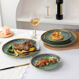 Henten Home Special Steinzeugteller, Snack- und Saucenschalen – 20 x 17 cm für 4 Personen, Frühstücksteller aus Porzellan – modernes grünes Design