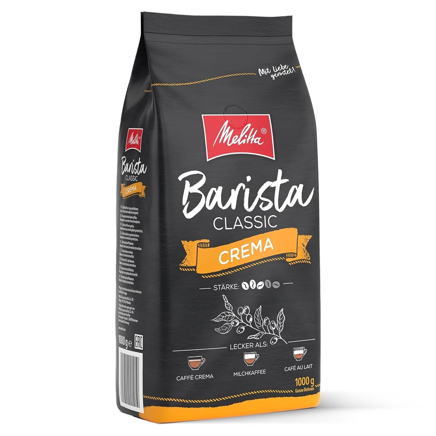 Melitta Barista Classic Crema, Whole Coffee Beans 1kg, Ungemahlen, Kaffeebohnen für Kaffee-Vollautomat, mittlere Röstung, Stärke 3, Verpackung kann variieren