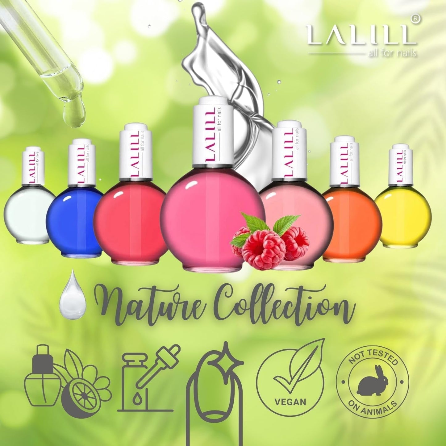 LALILL Nail Cuticle Oil 75Ml – Himbeere Nagelpflegeöl – Nagelöl Pflege Für Nägel Nagelhaut – SPA Maniküre Naildesign Hände – Vegan – Mit Pipette