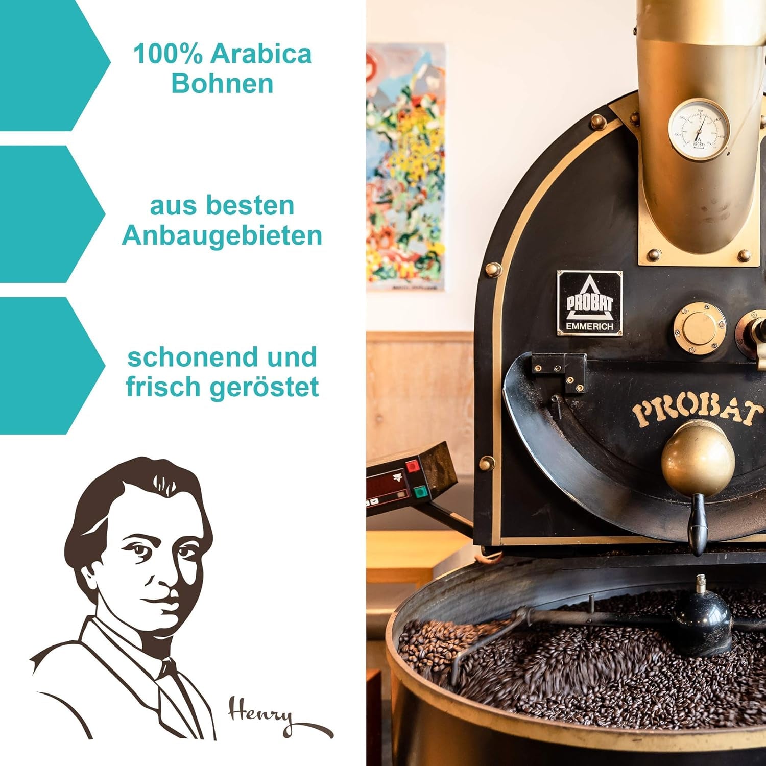 Henry's Haselnusskaffee 1000g – Raffinierter Gourmetkaffee mit feinsten Aromen – handwerklich geröstet – Premium-Kaffeebohnen