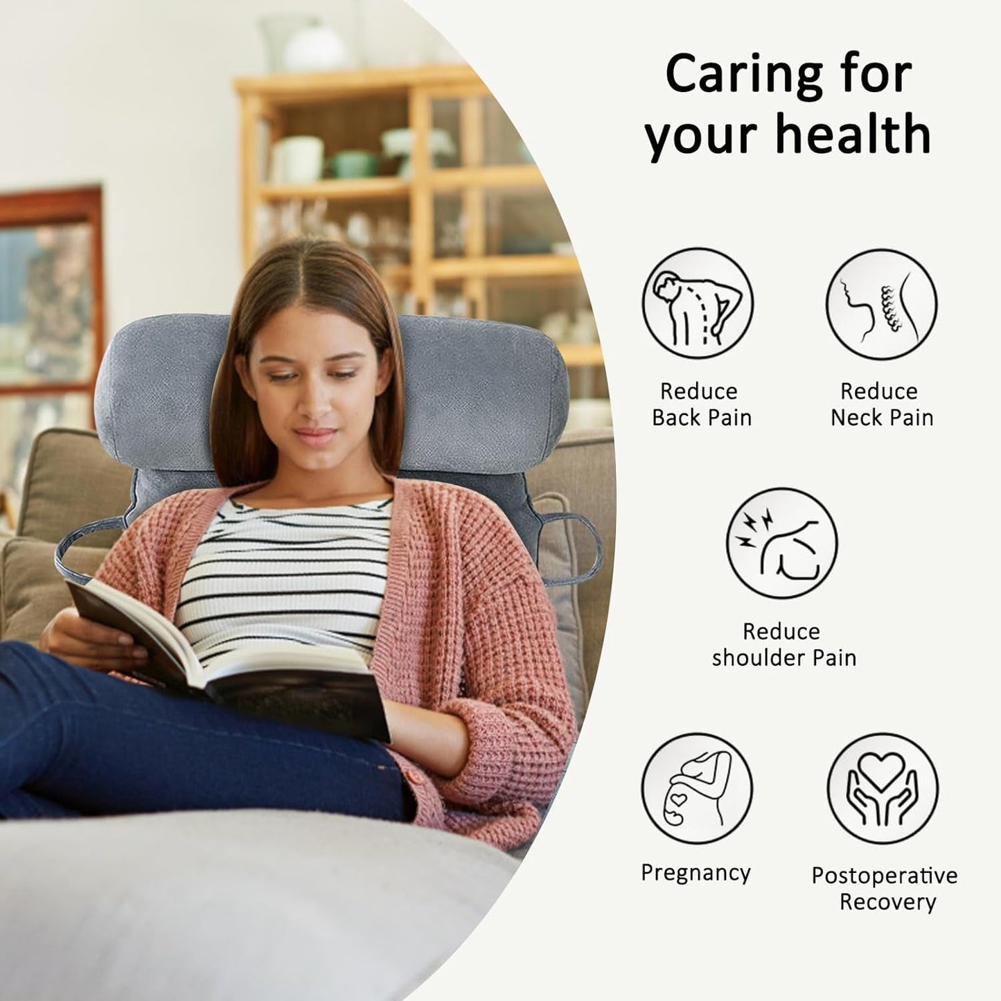 XL-Lesekissen für Bett und Sofa mit abnehmbarer Nackenrolle, ideales Rückenkissen für Erwachsene mit Memory-Schaum für bequemes Lesen, Arbeiten, Spielen, Fernsehen, Entspannen (Grau)