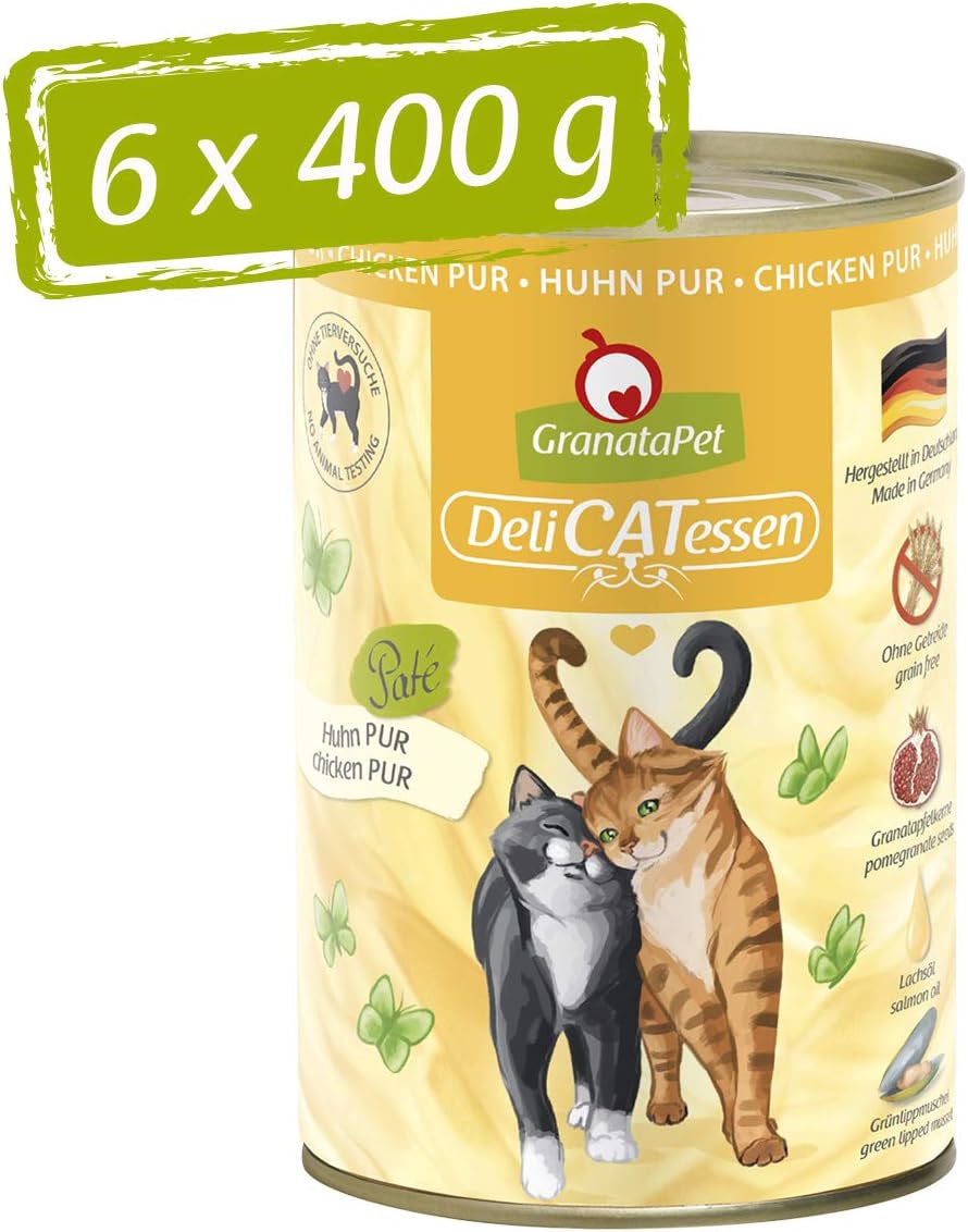 GranataPet DeliCatessen Chicken PUR, Nassfutter für Katzen, Futter ohne Getreide & ohne Zuckerzusätze, Katzenfutter mit hohem Fleischanteil & hochwertigen Ölen, 6 x 400 g