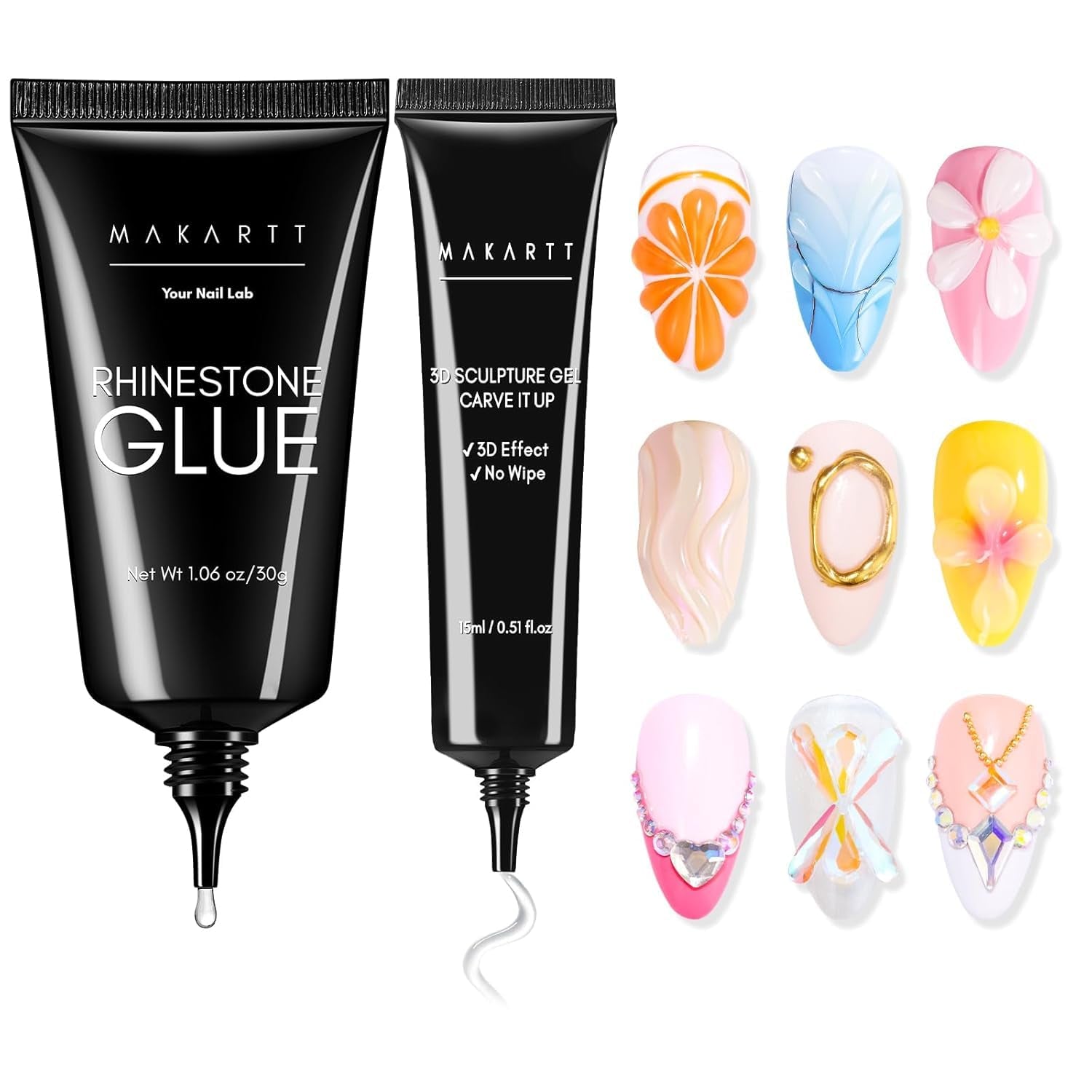 Makartt Strass-Klebegel – 15 ml UV-Nagelkleber-Set mit rosa Nagel-Charms, Herz-Kreis-Nagelschmuck und Nageldesign-Zubehör für Heim-Maniküre, Valentinstagsgeschenk