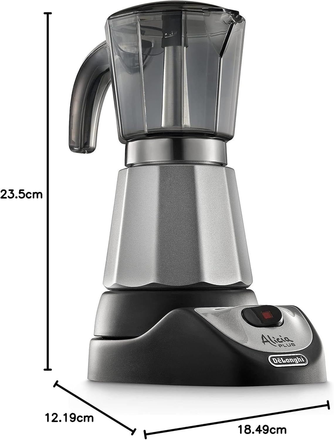 De'Longhi Alicia Plus EMKM6.B Moka-Kanne (360° drehbar, 550 W) Silber-Schwarz