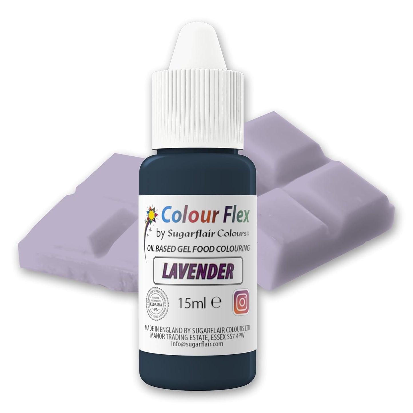 Sugarflair Colourflex Lebensmittelfarbe auf Ölbasis Lavendel, hochkonzentrierte flüssige Lebensmittelfarbe für Buttercreme, Schokolade, Teig, Fondant, Zuckerguss und mehr – 15 ml