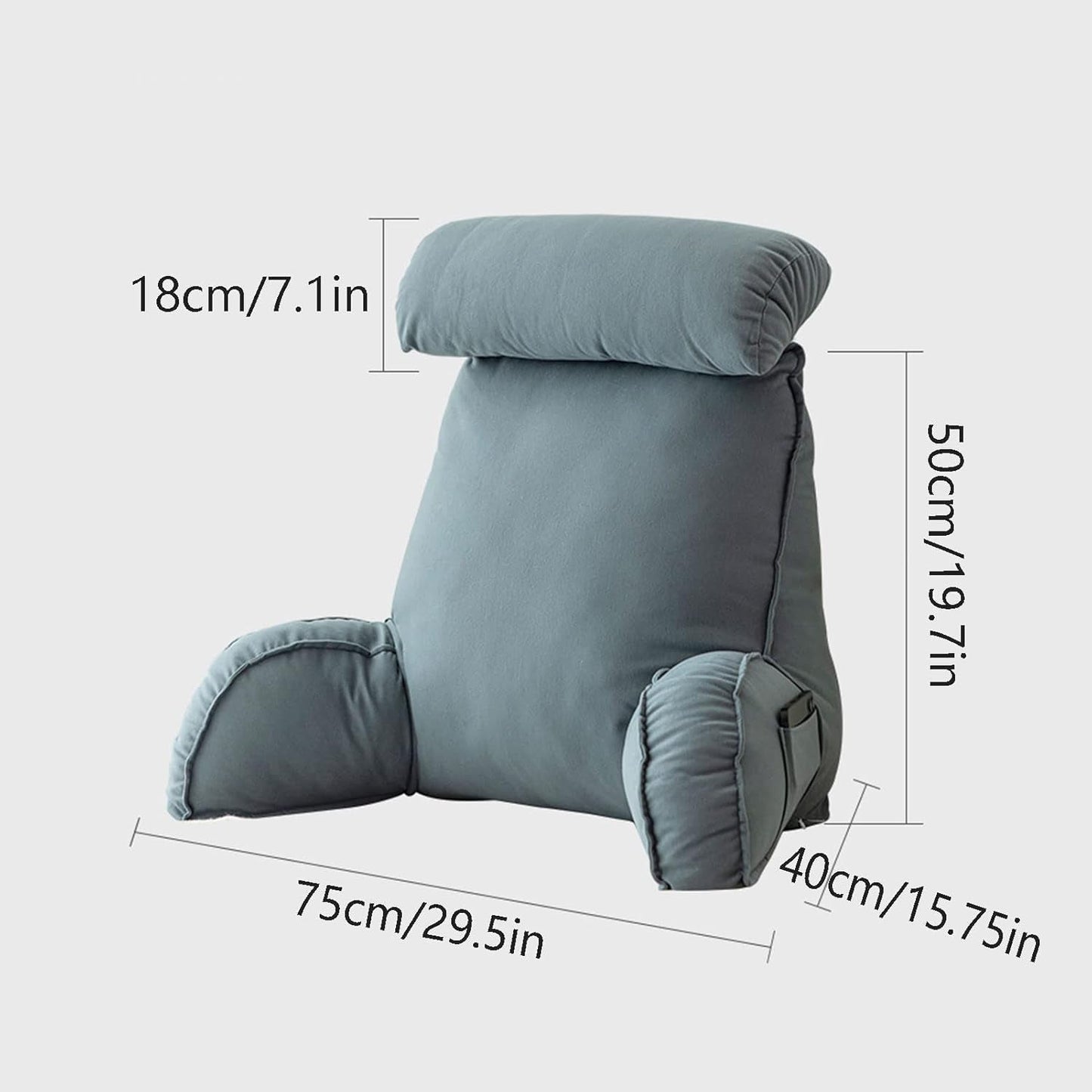 Lesekissen mit Armlehnen, Sofa-Rückenkissen, Bücherkissen fürs Bett, mit abnehmbarer Nackenrolle, Stuhlstützkissen zum Entspannen, Spielen, Lesen, Fernsehen, Champagnerfarbe