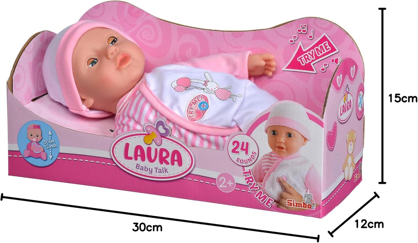 Simba 105140020 – My Love Baby Talk, Weichkörperpuppe mit Schlafaugen im süßen Overall, macht 24 Babygeräusche, 30 cm, Puppe für Kinder ab 2 Jahren