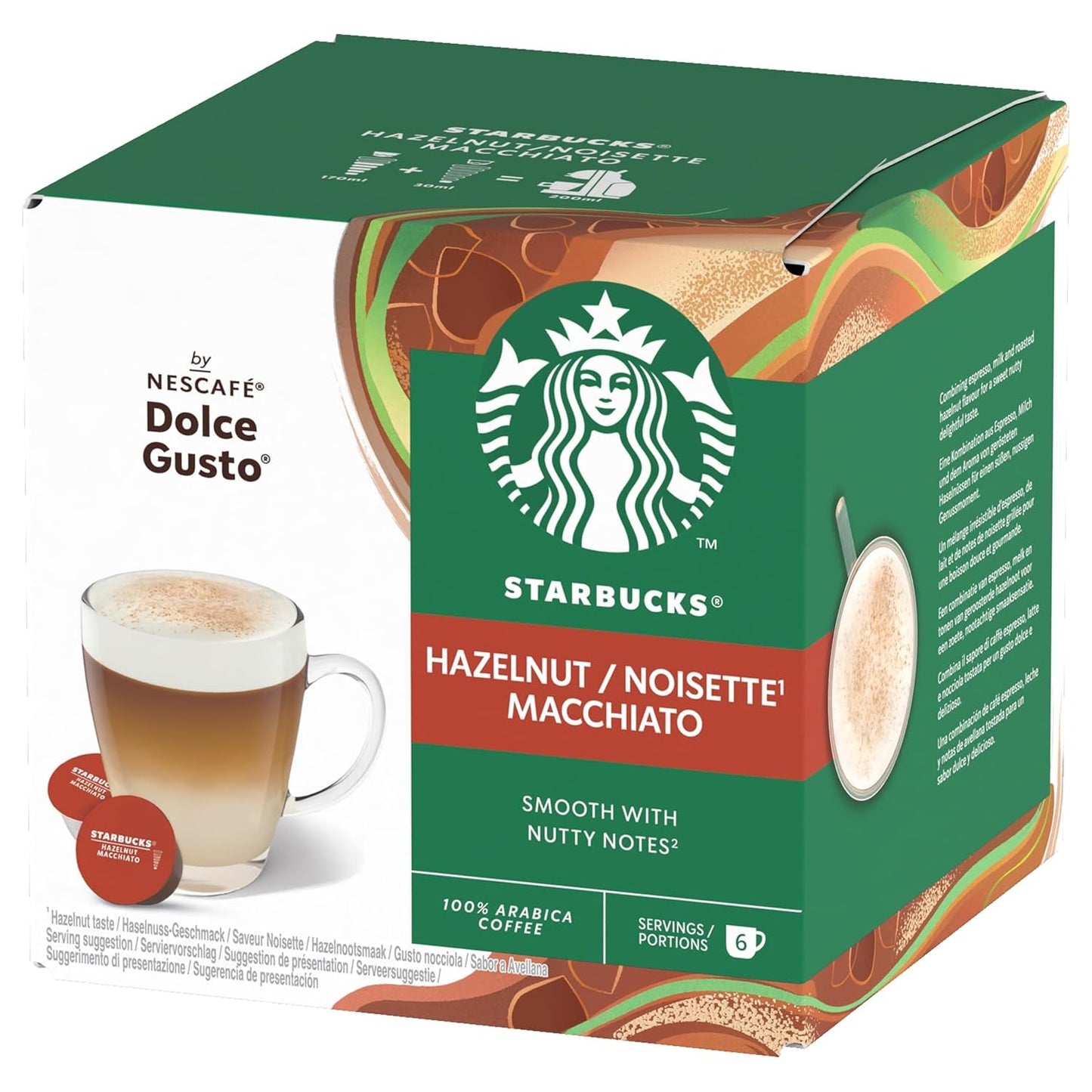 STARBUCKS Hazelnut Macchiato von Nescafé Dolce Gusto, Dunkle Röstung, Kaffeekapseln 6 x 12 (72 Kapseln)