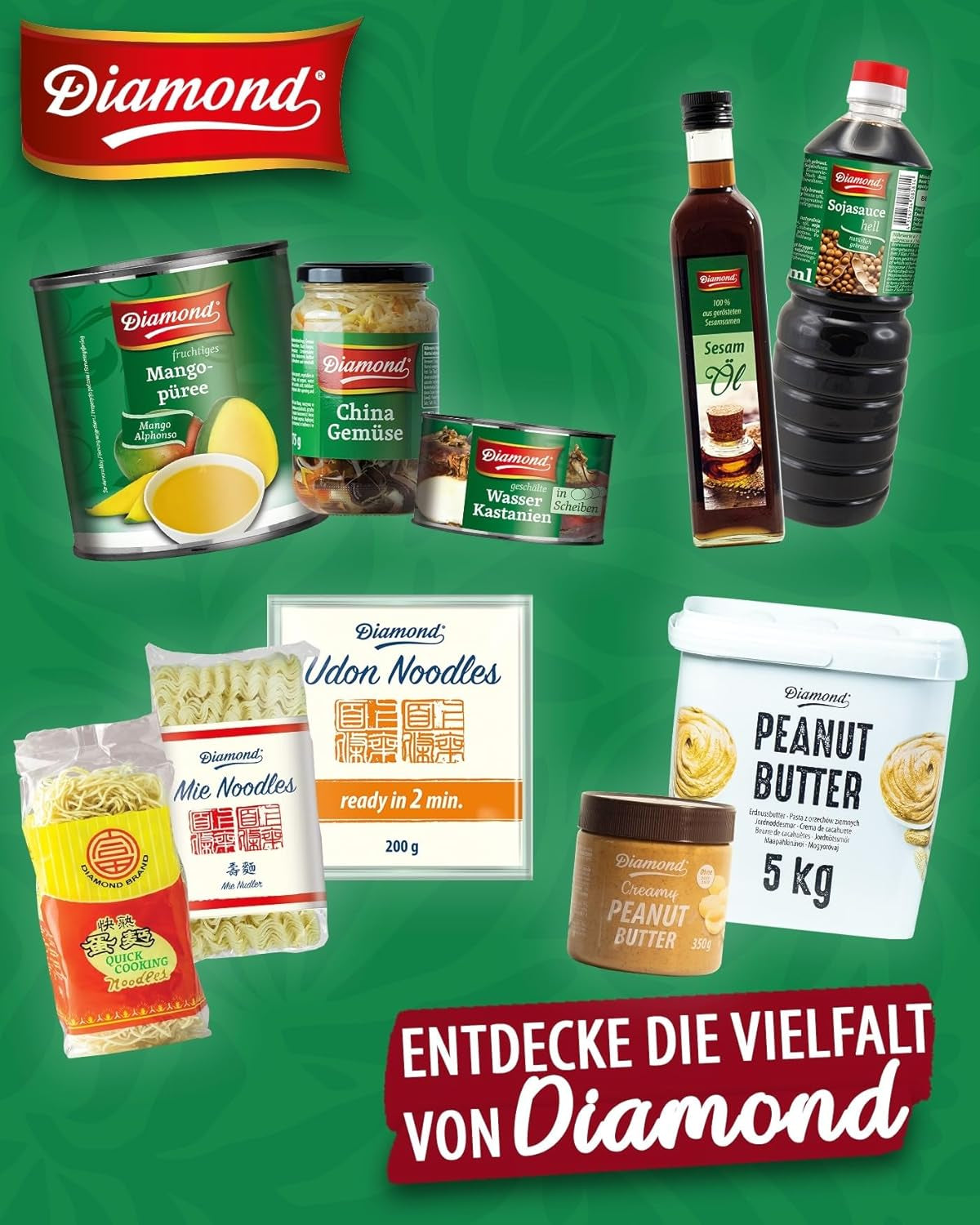 DIAMOND Instant-Nudeln ohne Ei, Instant-Wok-Nudeln aus Weizenmehl und Beilagen – 1 x 500 g