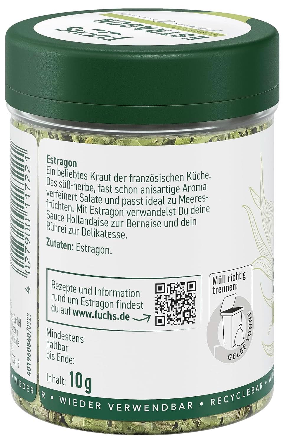 Fuchs, Estragon, französische Kräuter zum Verfeinern von Salaten oder Sauce Hollandaise, 10 Gramm Condimente Naty Shop