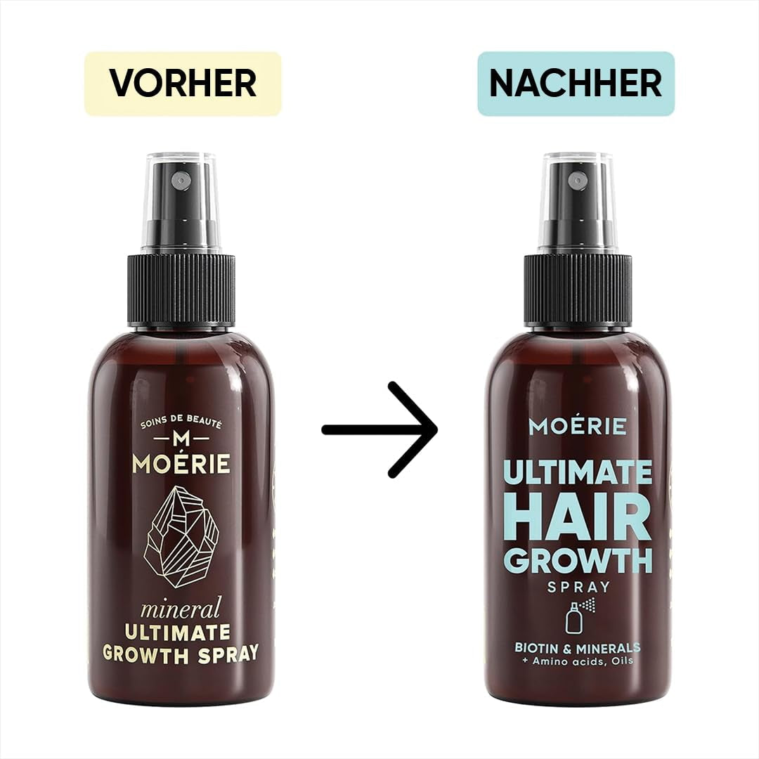 MOÉRIE Ultimate Mineral Hair Growth Spray für längeres, dickeres und volleres Haar – mit Biotin und Koffein – vegane Haarprodukte, frei von Parabenen, alle Haartypen, kehrt Haarausfall um – 2-Monats-Vorrat Haarpflege Naty Shop