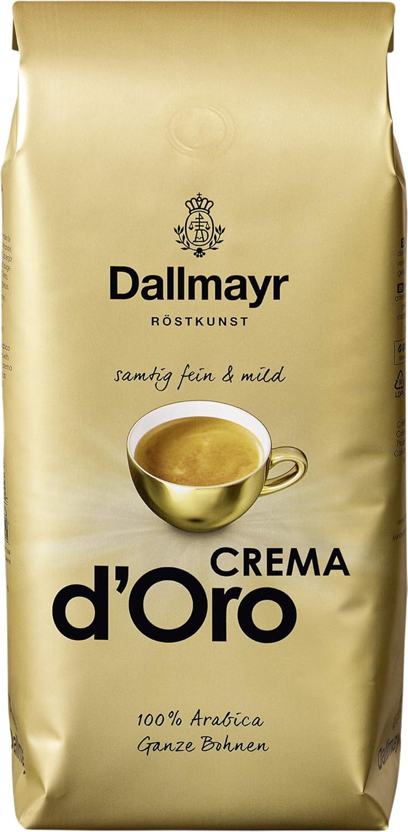Crema d'Oro Samtiger, milder und feiner Kaffee, Packung mit 8 Bohnen (8x1000g) – Arabica