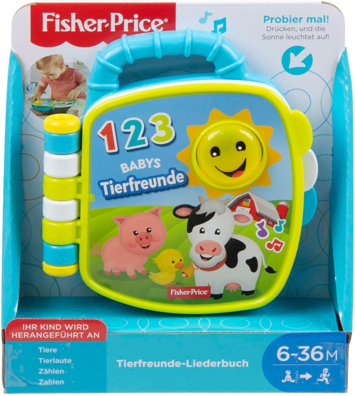 Fisher-Price Musical Animal Friends Songbook | Babyspielzeug ab 6 Monaten, 1 Jahr für Mädchen und Jungen | Kinderspielzeug | Musikbuch mit Sounds und Lichteffekten | Lernspielzeug (deutsch), GFP29 Jucarii Bebe Naty Shop
