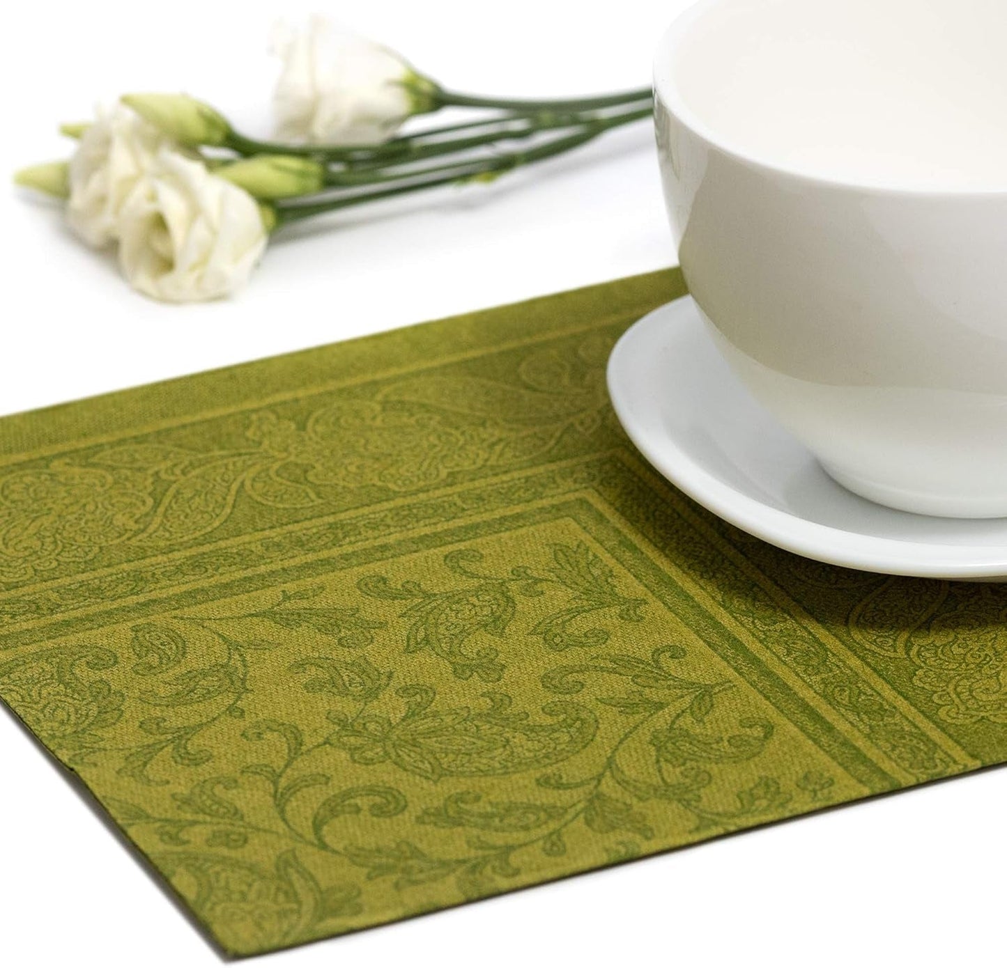 Papstar, 50 Servietten „ROYAL Collection“ 1/4 Falz 40 cm x 40 cm olivgrün „Ornaments“, #81746