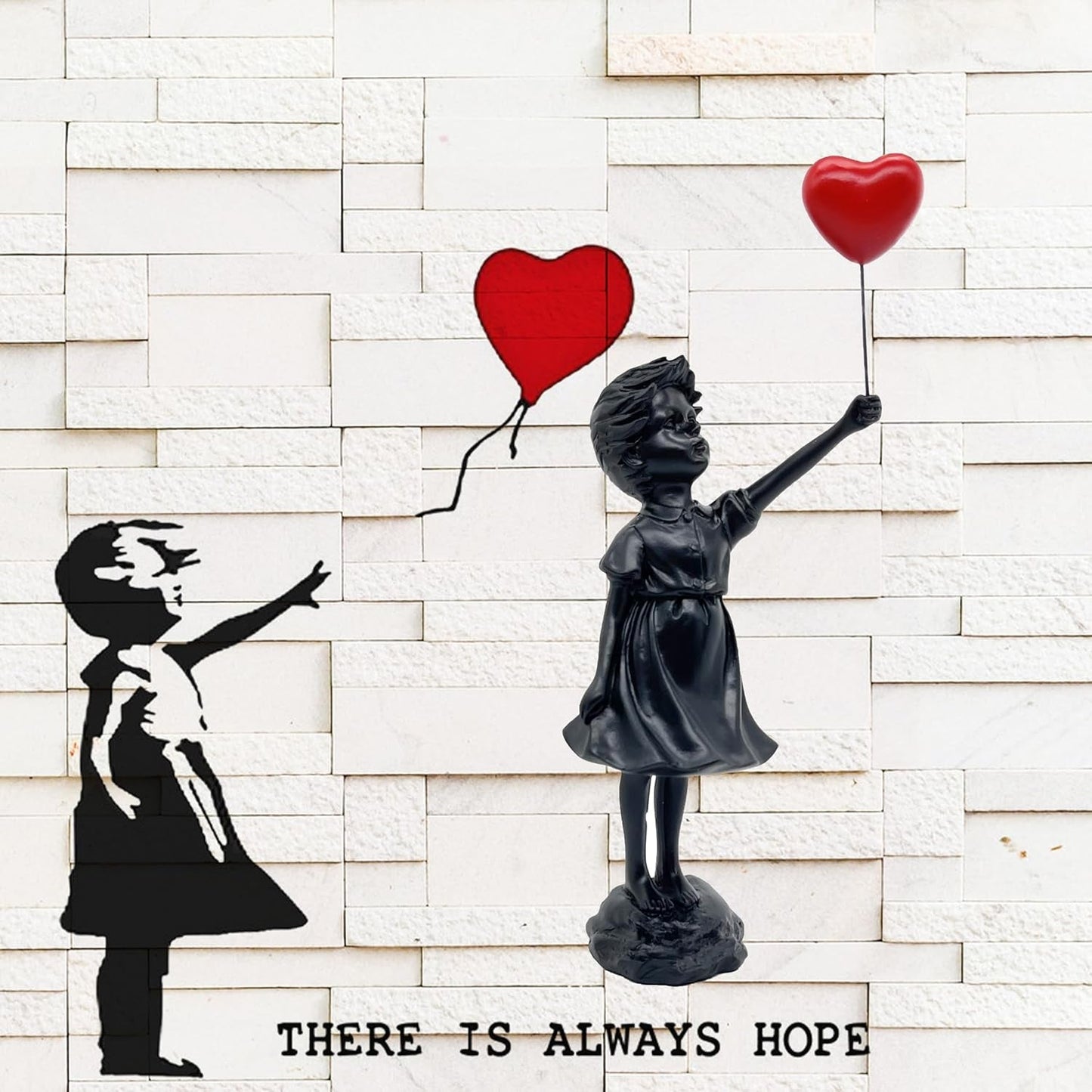 Niedliche Ballonmädchen-Skulptur aus Kunstharz, Heimdekoration, Statue Banksy, rotes Herzmädchen, Ballonfigur, moderne Kunstskulptur für Tischdekoration, Regaldekoration, Statuen und Skulpturen, Naty Shop