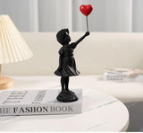 Niedliche Ballonmädchen-Skulptur aus Kunstharz, Heimdekoration, Statue Banksy, rotes Herzmädchen, Ballonfigur, moderne Kunstskulptur für Tischdekoration, Regaldekoration, Statuen und Skulpturen, Naty Shop