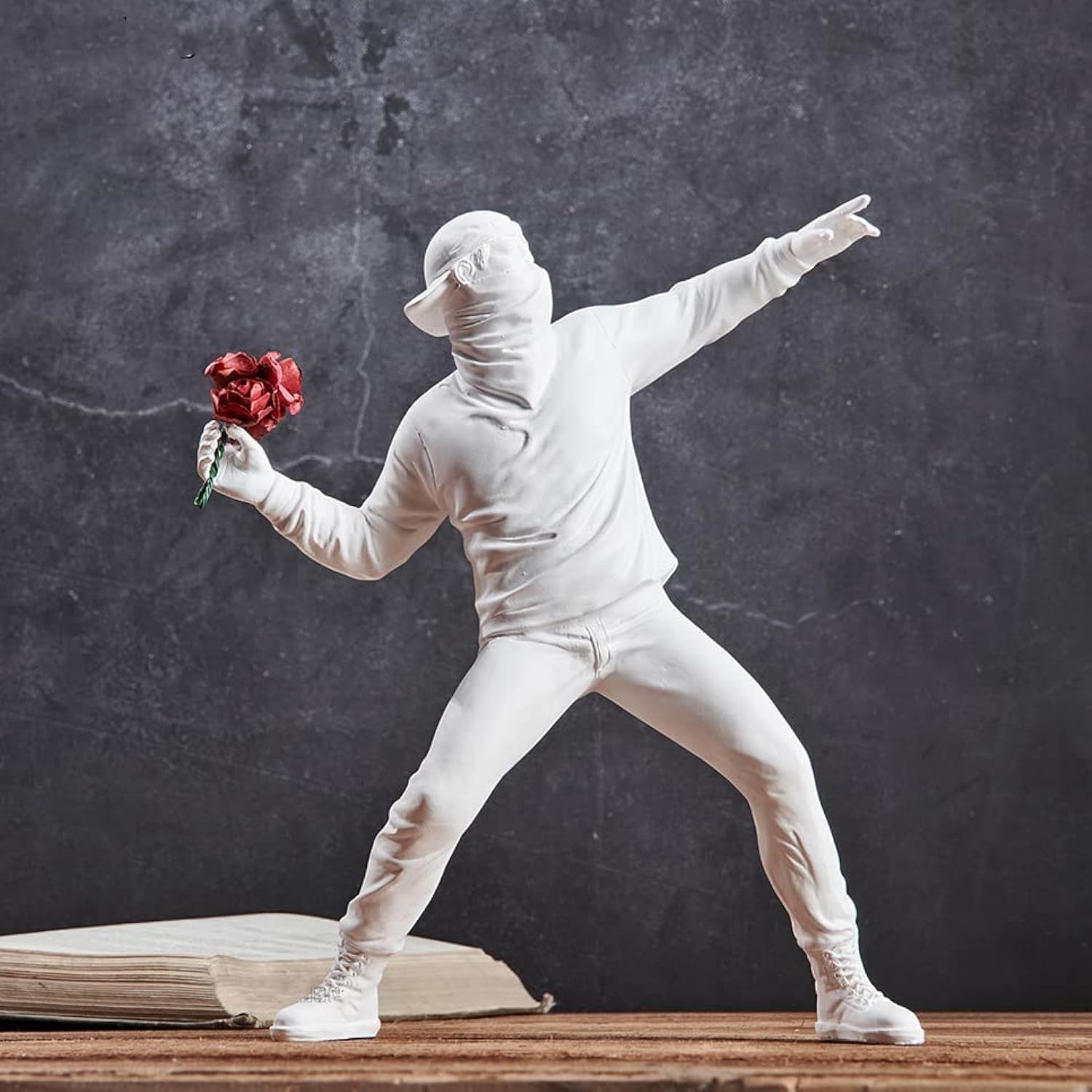 Niedliche Ballon-Mädchen-Skulptur aus Kunstharz, Heimdekoration, Statue Banksy, rotes Herz-Mädchen, Ballonfigur, moderne Kunstskulptur für Tisch, Regal, Dekoration, Statuen und Skulpturen, Naty Shop, Weiß
