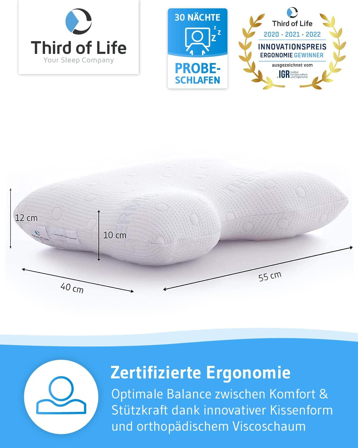 Kissen für Seitenschläfer GIANFAR | Orthopädisches Nackenstützkissen | Ultrafrischer Memory-Schaum gegen Halsschmerzen und Migräne | Thermoregulierender Bezug | Kissen für Seitenschlaf mit Halswirbelsäule 55X40X12/10 cm Orthopädische Halswirbelsäulenkissen Naty Shop